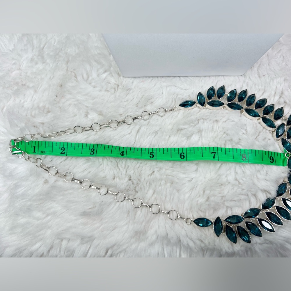 Emerald 925 Faceted Large Synthetic Gemstone Necklace - Picture 3 of 6